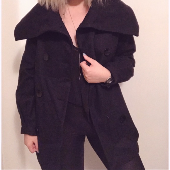 Dark Gray Charcoal Wool Blend Cowl Neck Coat - Picture 6 of 8